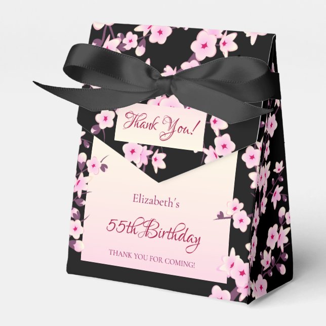Cherry Blüten Schwarz Rosa Geburtstag Geschenkschachtel (Vorderseite)