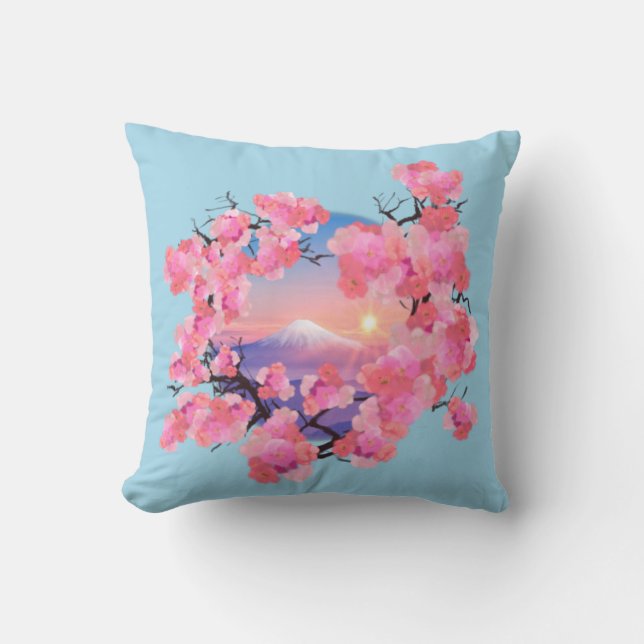 Cherry Blüten vom Mount Fuji Throw Kissen (Vorderseite)