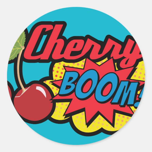 Cherry Boom! Runder Aufkleber (Vorderseite)