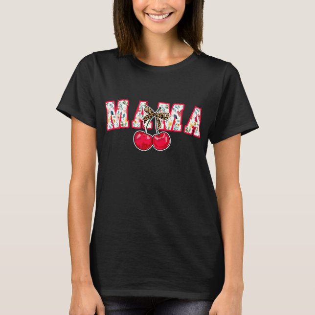 Cherry Bow Coquette Mama Leopard Print T-Shirt (Vorderseite)
