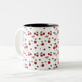 Cherry & Bow Pattern Coffee Mug  Zweifarbige Tasse