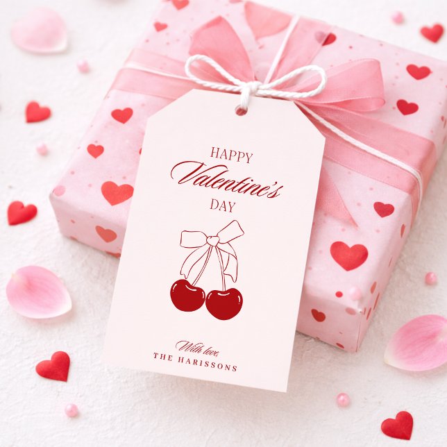 Cherry Bow Valentines Gift Tags Geschenkanhänger (Von Creator hochgeladen)