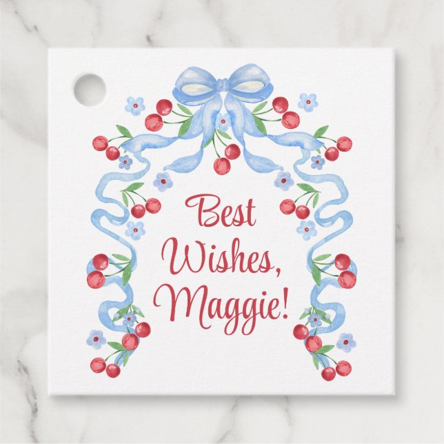 Cherry Bows Watercolor Geschenkanhänger (Vorderseite)