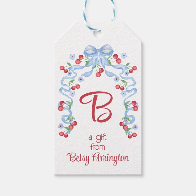 Cherry Bows Watercolor Geschenkanhänger (Vorderseite)