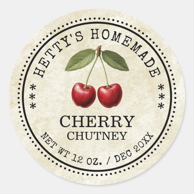 Cherry Chutney Aufkleber für Ihre hausgemachten Re (Vorderseite)