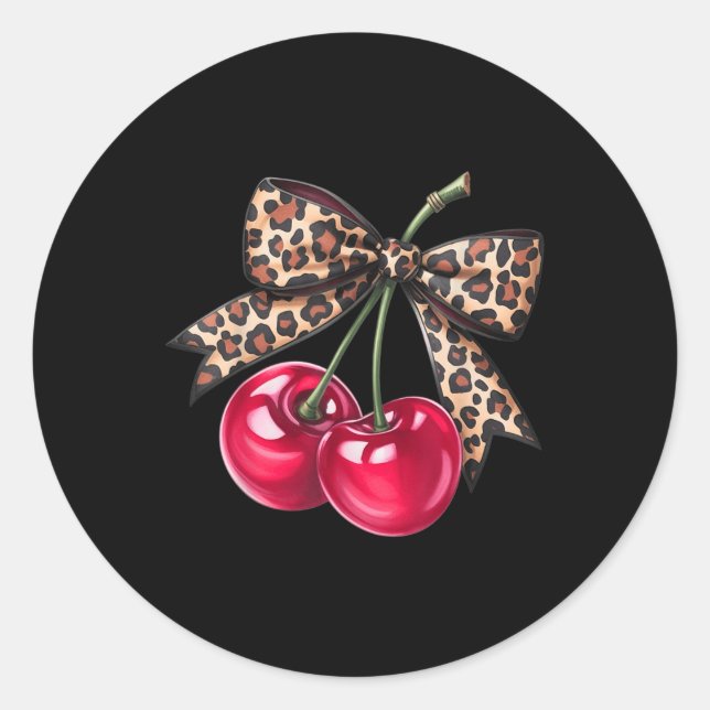Cherry Coquette Ästhetik mit Leopard Bow T - Shirt Runder Aufkleber (Vorderseite)