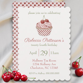 Cherry Coquette Cupcake Watercolor Geburtstagspart Einladung