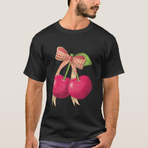 Cherry Coquette Pink Bow Ribbon Niedlich Cherries  T-Shirt
