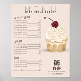 Cherry Cupcake Blush Menü Bäckerei Preisliste Poster