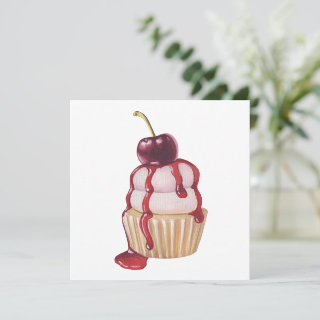 Cherry Cupcake Feiertagskarte (Stehend Vorderseite)