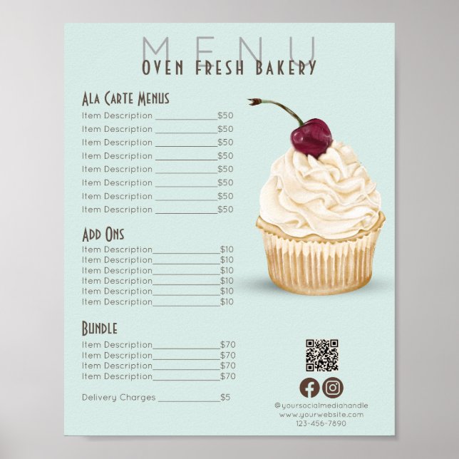 Cherry Cupcake Minze Green Menü Bäckerei Preis Lis Poster (Vorne)