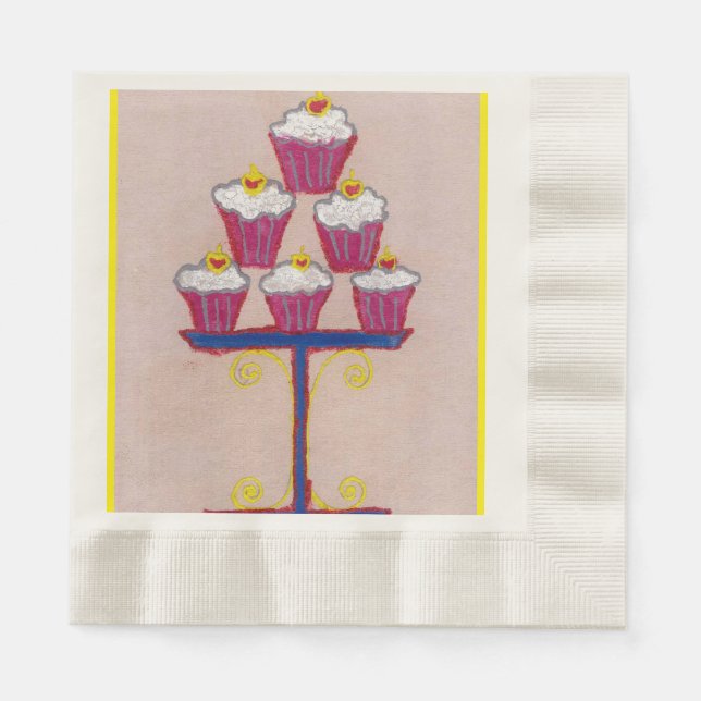 Cherry Cupcake Pink Art Print Napkins Serviette (Vorderseite)