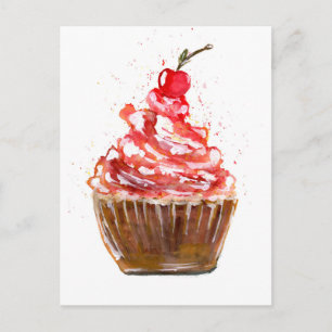 Cherry Cupcake Watercolor Postkarte