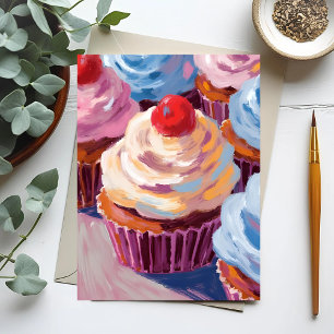 Cherry Cupcakes Happy Birthday Malerei Postkarte