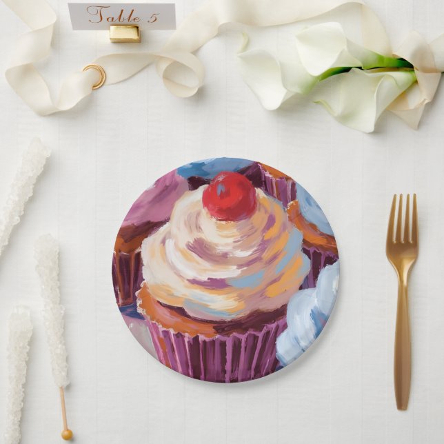 Cherry Cupcakes Happy Birthday Party Pappteller (Hochzeit)