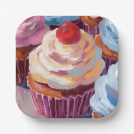 Cherry Cupcakes Happy Birthday Party Pappteller