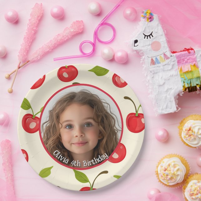Cherry Custom Foto and name Paper Plate Pappteller (Party)