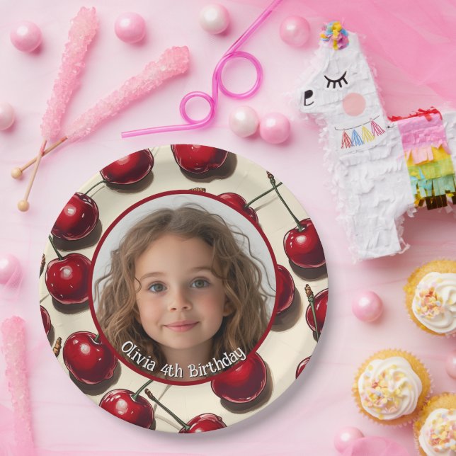 Cherry Custom Foto and name Paper Plate Pappteller (Party)