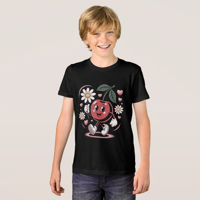 Cherry Delight Mascot - Retro Cherry Character Tri-Blend Shirt (Vorderseite voll)