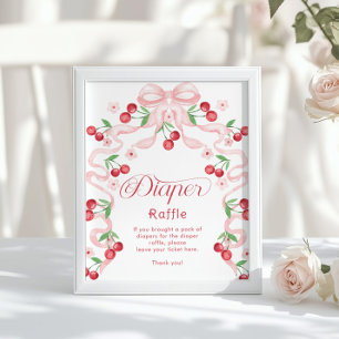 Cherry Diaper Tombola Pink bow Whimsical Poster