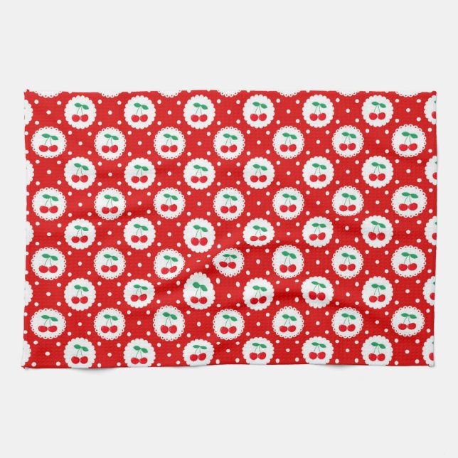 Cherry Dot Pattern - Retro Fruit Gift & Decke Geschirrtuch (Horizontal)