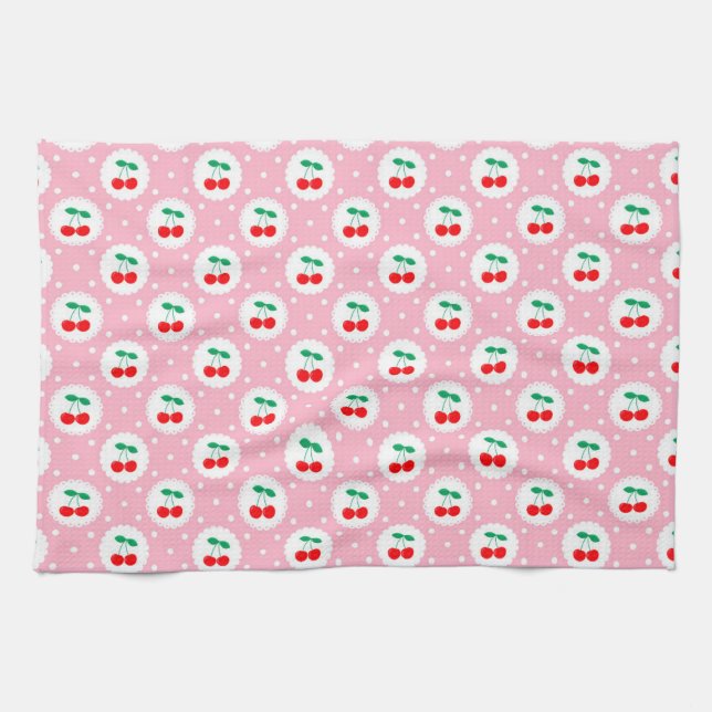 Cherry Dot Pattern - Retro Fruit Gift & Decke Geschirrtuch (Horizontal)