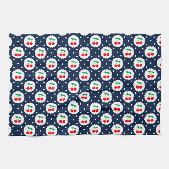 Cherry Dot Pattern - Retro Fruit Gift & Decke Geschirrtuch (Horizontal)