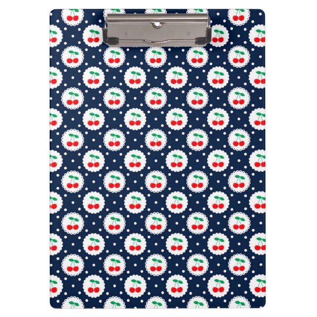 Cherry Dot Pattern - Retro Fruit Gift & Decke Klemmbrett (Vorderseite)