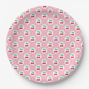 Cherry Dot Pattern - Retro Fruit Gift & Decke Pappteller