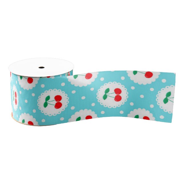 Cherry Dot Pattern - Retro Fruit Gift & Decke Ripsband (Spule)
