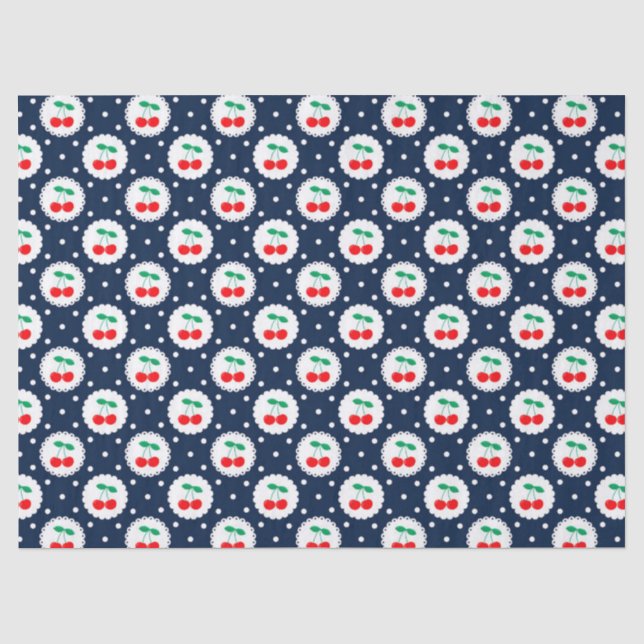 Cherry Dot Pattern - Retro Fruit Gift & Decke Seidenpapier (Vorderseite)