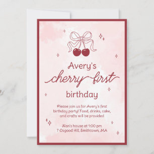 Cherry First Birthday Party Einladung