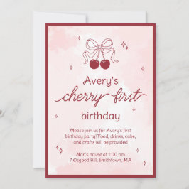 Cherry First Birthday Party Einladung