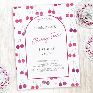 Cherry First Birthday Party Einladung Postkarte