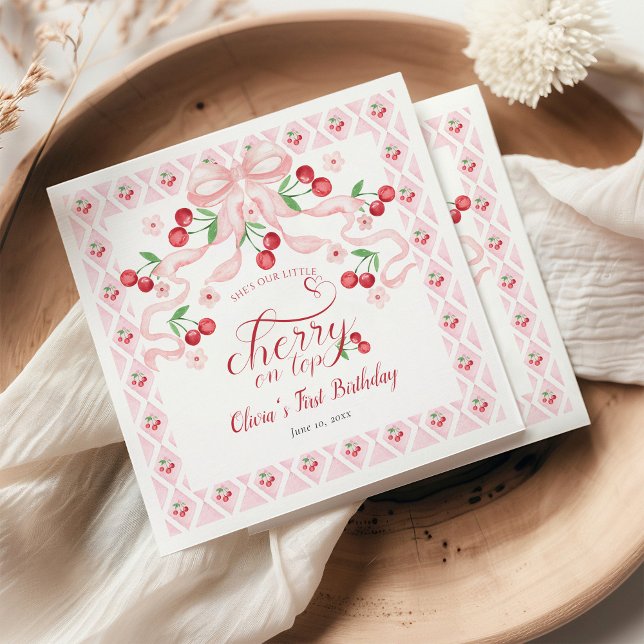 Cherry First Birthday Party Serviette (Von Creator hochgeladen)