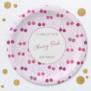 Cherry First Birthday Personalisiert Watercolor Pi Pappteller