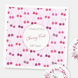 Cherry First Birthday Personalisiert Watercolor Pi Serviette