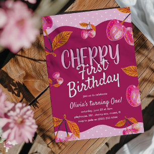 Cherry First Birthday'Whimsical 1. Geburtstag Einladung