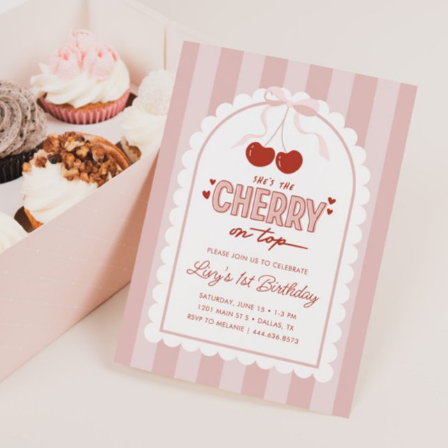 Cherry First Coquette Girls 1. Geburtstag Einladung (Von Creator hochgeladen)