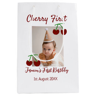 Cherry First Happy Geburtstag Foto Kinder modern r Mittlere Geschenktüte