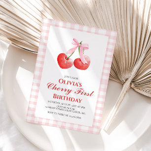 Cherry First Pink Schleife vornehm 1. Geburtstag Einladung