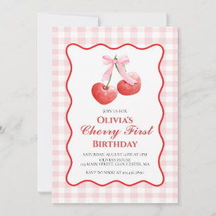 Cherry First Pink Schleife vornehm 1. Geburtstag Einladung