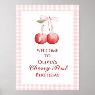Cherry First Strawberry Pink Bow 1. Geburtstag Poster