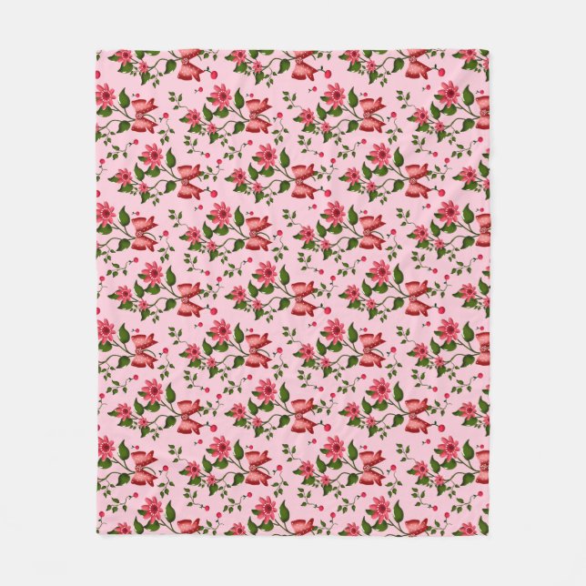 Cherry floral pattern Curtain Fleecedecke (Vorderseite)