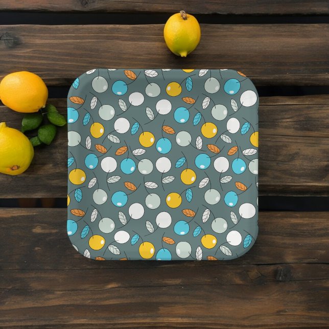 Cherry frucht Cartoon Muster Pappteller (cherry treat fruit,birthday,wedding,baby shower,special occasion event paper plate party supplies)