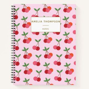 Cherry Frucht Muster Retro Rosa Personalisiert Notizbuch