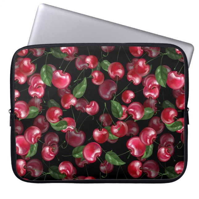 Cherry Fruit auf schwarz Laptopschutzhülle (Vorderseite)