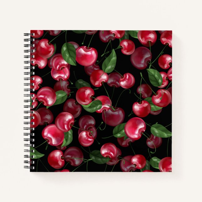 Cherry Fruit auf schwarz Notizbuch (Vorderseite)