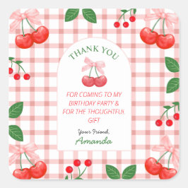 Cherry Fruit Erste Geburtstagsparty Quadratischer Aufkleber