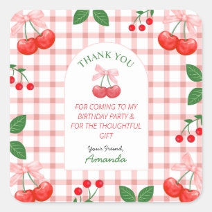 Cherry Fruit Erste Geburtstagsparty Quadratischer Aufkleber